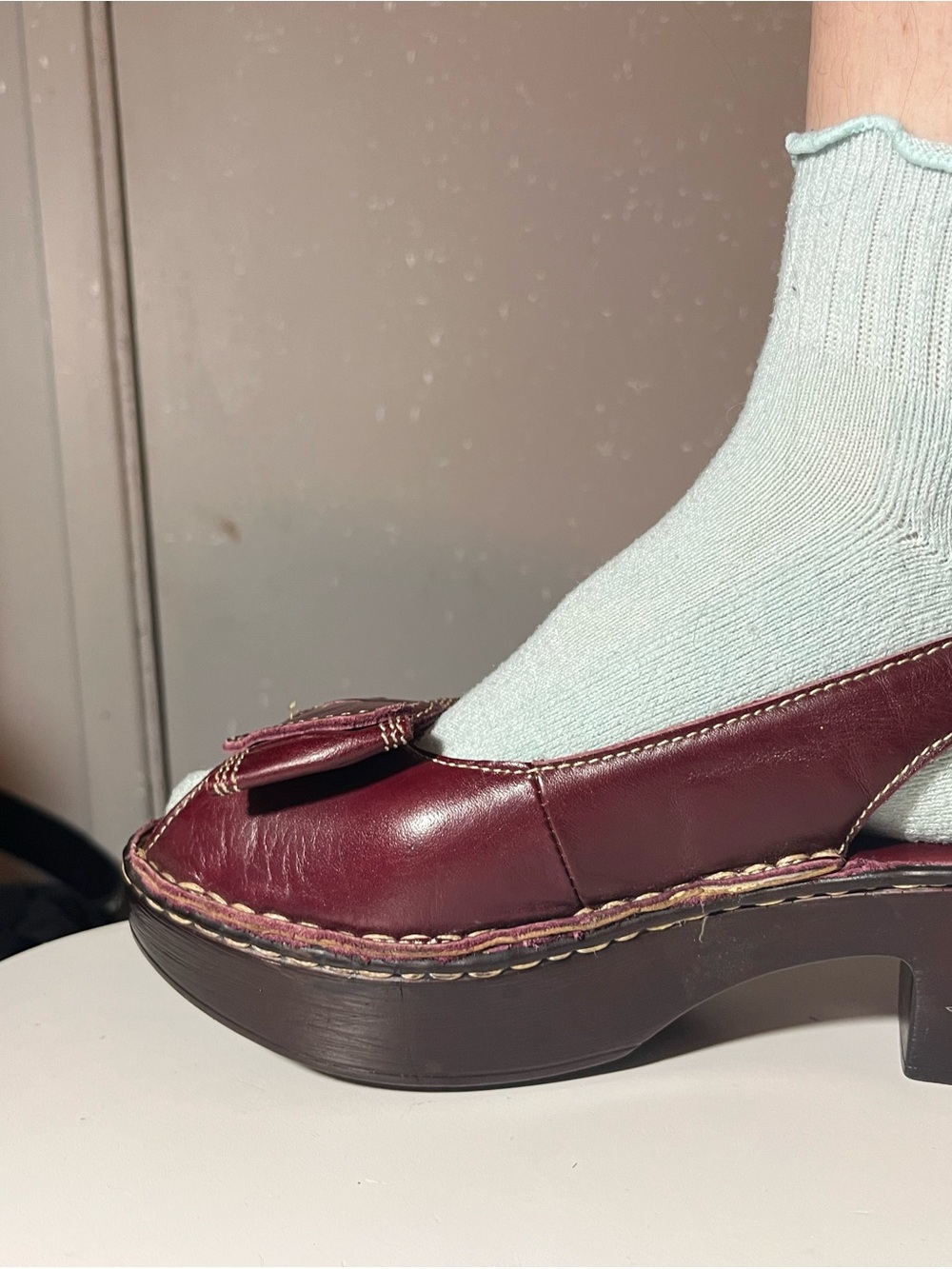 Women’s Burgundy Leather Slingback Wedge Loafers - Picture 3 of 6